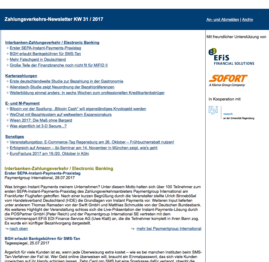Zahlungsverkehrs-Newsletter